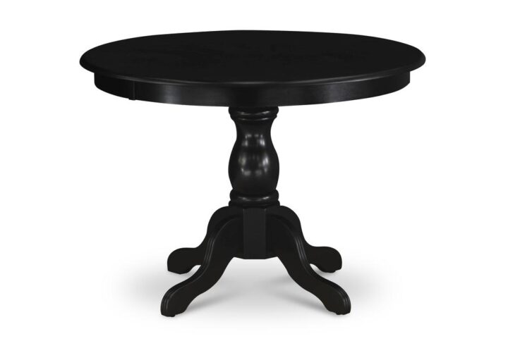 HBT-ABK-TP East West Furniture Modern Kitchen Table with Wire brushed Black Color Table Top Surface and Asian Wood Dining Table Pedestal Legs - Wire brushed Black Finish From East West Furniture