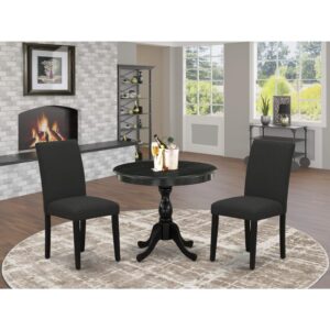 East West Furniture 3 Piece DINETTE SET Contains 1 Wooden Dining Table and 2 Black Linen Fabric Dinning Chairs with High Back – Wire Brushed Black Finish From East West Furniture