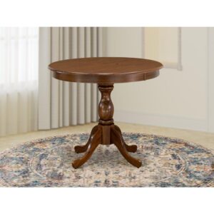 East West Furniture 1-Piece Modern Table with Round Walnut Table top and Walnut Pedestal Leg Finish From East West Furniture