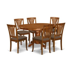 AVON7-SBR-C 7 Pc Avon Dinette Table featuring Leaf and 6 Cushion Kitchen Chairs. From East West Furniture