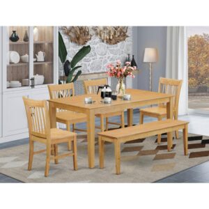 6-Pc  Dining  room  set  with  bench-  Dining  Table  and  4  Chairs  and  Bench From East West Furniture