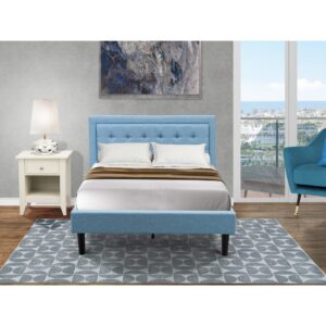 FN11F-1GA0C 2-Piece Platform Full Bedroom Set with 1 Full Bed Frame and a Wooden Night Stand - Denim Blue Linen Fabric From East West Furniture