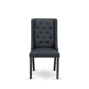 FOP6T24 Dining Room Chairs - Black Linen Fabric Parson Dining Chairs and Button Tufted Back with Wire Brushed Black Rubber Wood Legs - Parson Chairs Set of 2 - Set of 2 From East West Furniture