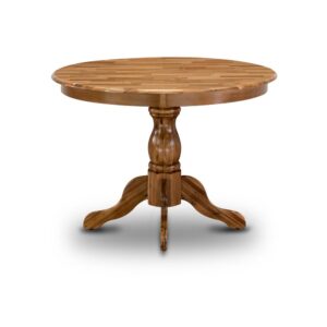 HBT-ANA-TP East West Furniture Beautiful Dinner Table with Natural Acacia Color Table Top Surface and Asian Wood Dining Table Pedestal Legs - Natural Acacia Finish From East West Furniture