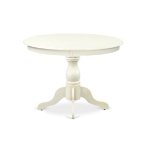 HBT-LWH-TP East West Furniture Modern Dining Room Table with Linen White Color Table Top Surface and Asian Wood Dinette Table Pedestal Legs - Linen White Finish From East West Furniture