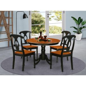 5  Pc  set  with  a  Round  Dinette  Table  and  4  Leather  Kitchen  Chairs  in  Black  and  Cherry  . From East West Furniture