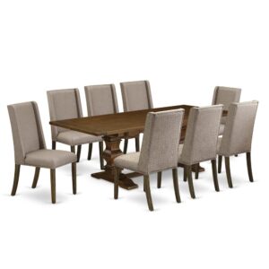 9-piece dining set with Chair’s Legs and Dark Khaki Linen Fabric From East West Furniture