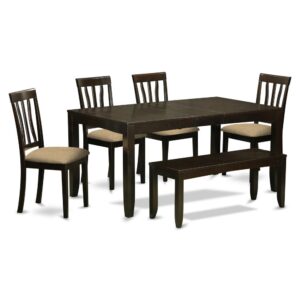 LYAN6-CAP-C 6 PC Dining set with bench-Dining Table with Leaf and 4 Dining Chairs Bench From East West Furniture