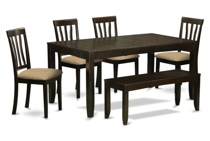 LYAN6-CAP-C 6 PC Dining set with bench-Dining Table with Leaf and 4 Dining Chairs Bench From East West Furniture