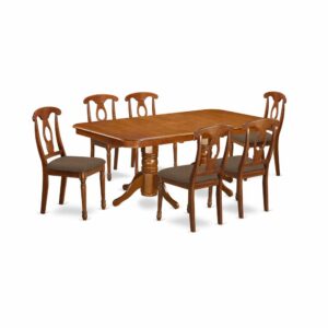 NANA7-SBR-C 7 Pc Dining room set for 6-rectangular Table with Leaf and 6 Chairs for Dining From East West Furniture