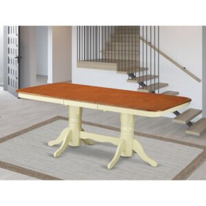 Napoleon  rectangular  round  corner  dining   table  with  17  in  self  storage  leaf  finish  in  Buttermilk  &  Cherry From East West Furniture