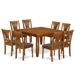 PFPL9-SBR-C 9 Pc Dining set-Table with Leaf and 8 Kitchen Chairs. From East West Furniture