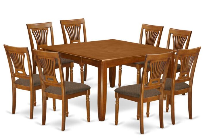 PFPL9-SBR-C 9 Pc Dining set-Table with Leaf and 8 Kitchen Chairs. From East West Furniture