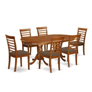 PLML7-SBR-C 7 Pc Dining room set-Dining Table with 6 Kitchen Chairs From East West Furniture