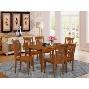 7  Pc  set  Rectangular  Kitchen  Table  having  12"  Leaf  and  6  Wood  Dinette  Chairs  in  Saddle  Brown From East West Furniture