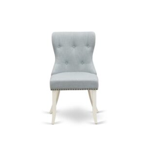 East West Furniture - Set of 2 - Parson Chairs- Dining Room Chair Includes Linen White Solid Wood Structure with Baby Blue Linen Fabric Seat with Nail Head and Button Tufted Back From East West Furniture