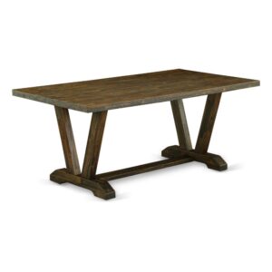 East West Furniture V-Style Dining Room Rectangle Solid Wood Table Top with Stylish Legs