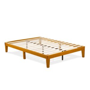 Full Size Platform Bed Frame with 4 Legs and 2 Extra Center Legs - Oak Finish From East West Furniture