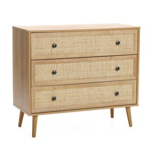 35.4" Wide 3-Drawer Rattan Light Oak Finish Wood Dresser From LuxenHome