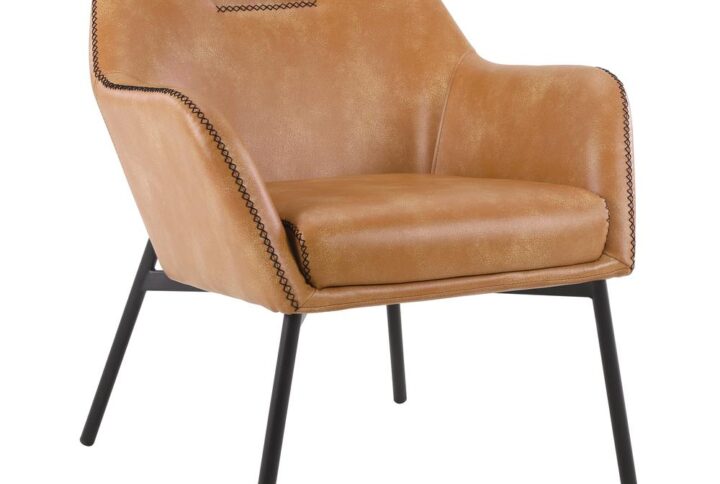 Brooks Accent Chair in Sand Faux Leather with Black Stitch and Black Legs