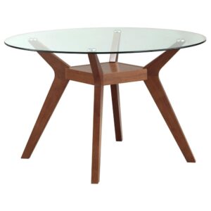 Paxton 48" Round Glass Top Dining Table Clear and Nutmeg From Coaster