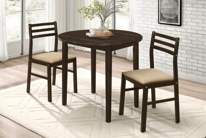 Bucknell 3-piece Dining Set with Drop Leaf Cappuccino and Tan From Coaster Co. of America