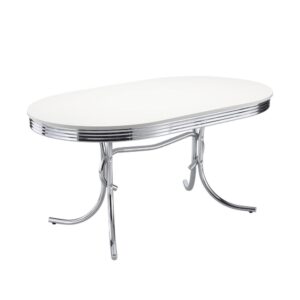 Retro Oval Dining Table Glossy White and Chrome From Coaster