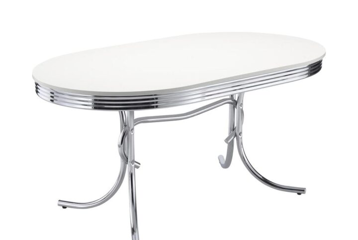 Retro Oval Dining Table Glossy White and Chrome From Coaster