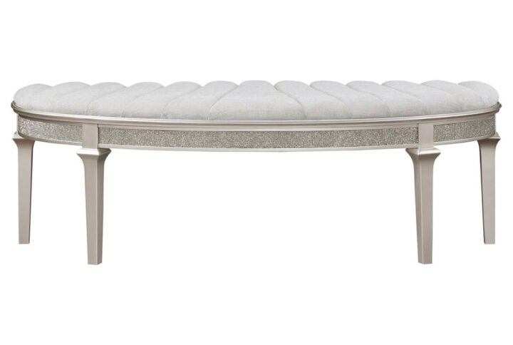 Evangeline Upholstered Demilune Bench Ivory and Silver Oak From Coaster