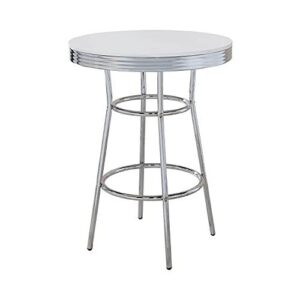 Theodore Round Bar Table Chrome and Glossy White From Coaster