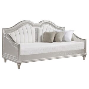 Evangeline Upholstered Twin Daybed with Faux Diamond Trim Silver and Ivory From Coaster