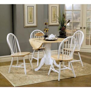 Allison Drop Leaf Round Dining Table Natural Brown and White From Coaster Co. of America