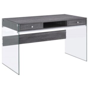 Dobrev 2-drawer Writing Desk Weathered Grey and Clear From Coaster Co. of America