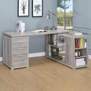 Yvette L-shape Office Desk Grey Driftwood From Coaster Co. of America