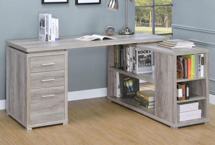 Yvette L-shape Office Desk Grey Driftwood From Coaster Co. of America