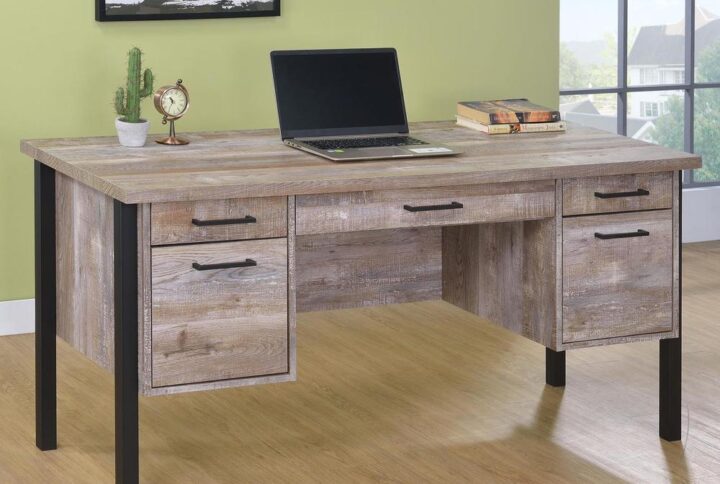 Samson 4-drawer Office Desk Weathered Oak From Coaster Co. of America