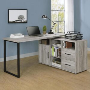 Hertford L-shape Office Desk with Storage Grey Driftwood From Coaster Co. of America