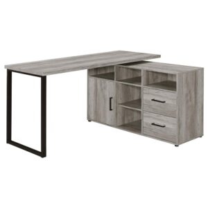 Hertford L-shape Office Desk with Storage Grey Driftwood From Coaster Co. of America