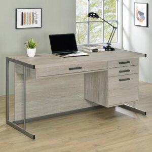 Loomis 4-drawer Rectangular Office Desk Whitewashed Grey and Gunmetal From Coaster Co. of America