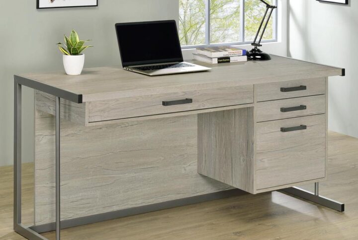 Loomis 4-drawer Rectangular Office Desk Whitewashed Grey and Gunmetal From Coaster Co. of America