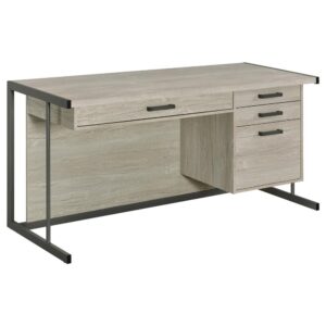 Loomis 4-drawer Rectangular Office Desk Whitewashed Grey and Gunmetal From Coaster Co. of America