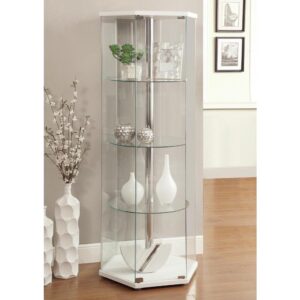 Zahavah 4-shelf Hexagon Shaped Curio Cabinet White and Clear From Coaster Co. of America