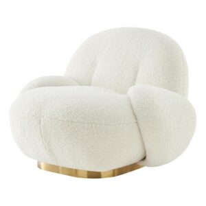 Claudia Faux Shearling w/ Gold Base Swivel Accent Chair From New Pacific Direct