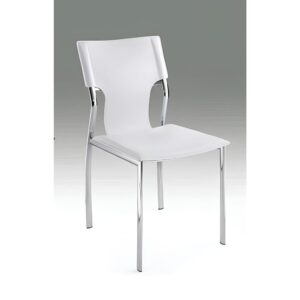 White Leather Side Chair W/Chrome Legs