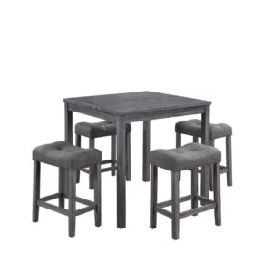 Lucian Gray 5 Piece Counter Height 36" Pub Table Set with Tufted Gray Linen Stools From Lilola Home