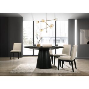 Jasper Ebony Black 5 Piece 59" Wide Contemporary Round Dining Table Set with Beige Fabric Chairs From Lilola Home