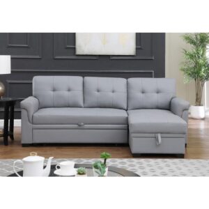 Lexi Gray Synthetic Leather Modern Reversible Sleeper Sectional Sofa with Storage Chaise From Lilola Home