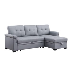 Lexi Gray Synthetic Leather Modern Reversible Sleeper Sectional Sofa with Storage Chaise From Lilola Home