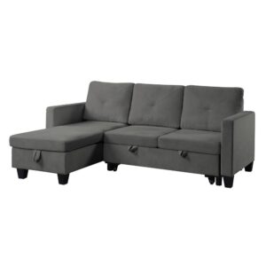 Nova Dark Gray Velvet Reversible Sleeper Sectional Sofa with Storage Chaise From Lilola Home