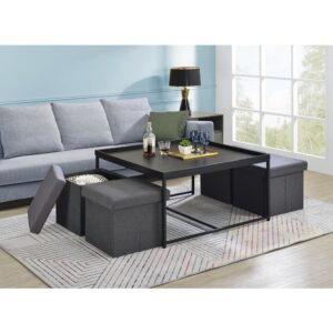 Vinny Black Wood Grain 5 Piece Coffee Table Set with Raised Edges From Lilola Home